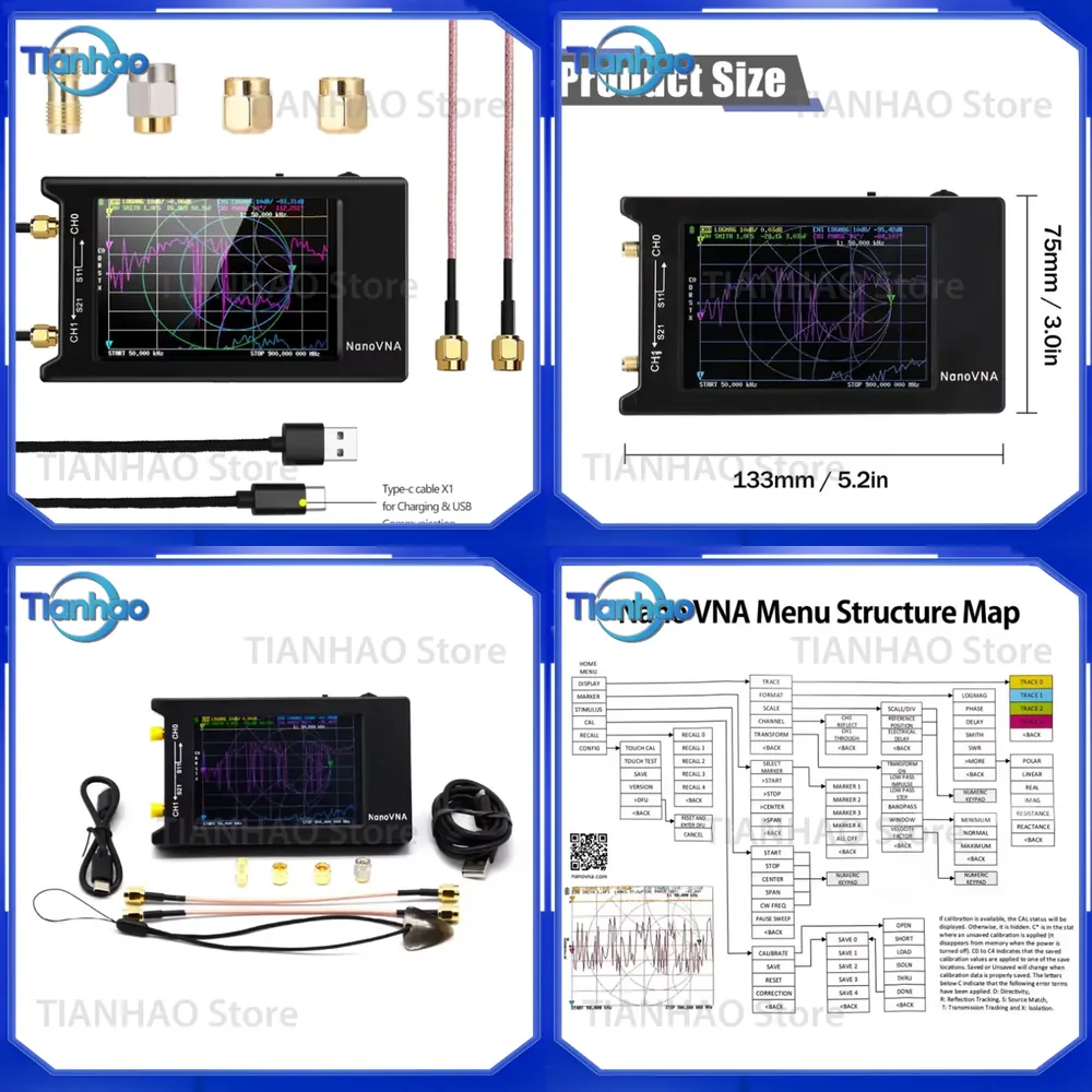 Power Tools Vector - Nano VNA-H4 Antennenanalysator für 1,5GHz 4-Zoll-Vektor-Großbildschirm-Netzwerkanalysator