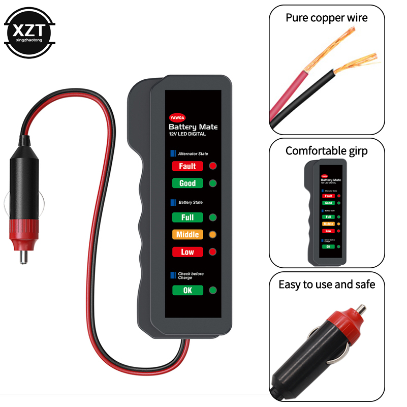 Power Tools In Automotive - Autobatterie-Tester mit 6 LED-Anzeigen, Zigarettenanzünder-12V-Stromanalysator, Digitaler