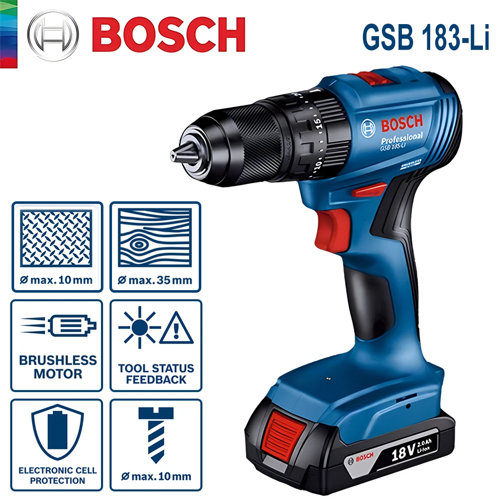 Power Tools Drill - Bosch GSB 183-LI Elektrischer Bohrschrauber, kabellos,